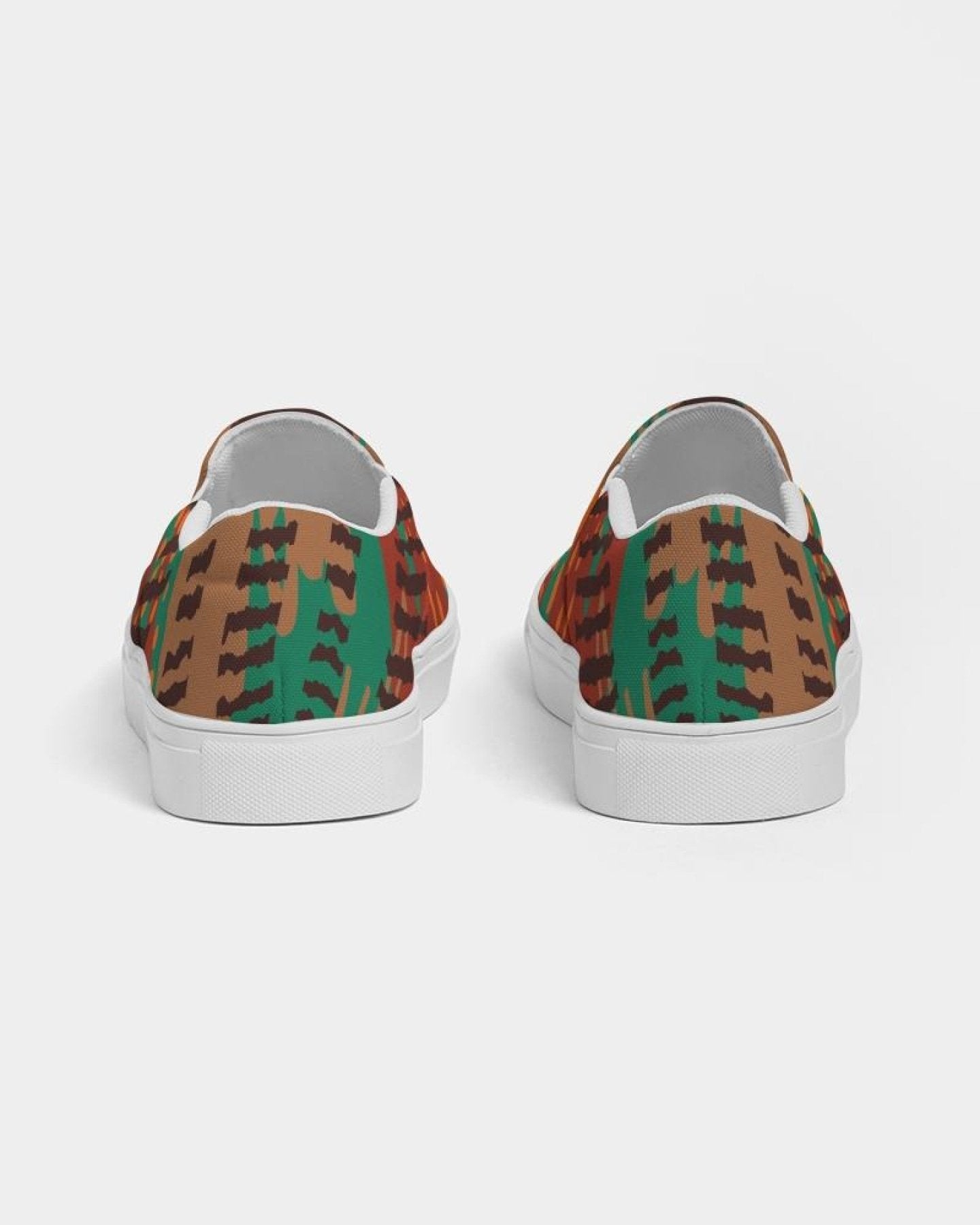 Womens Sneakers - Canvas Slip On Shoes, Brown And Green Print - Horizon Bliss