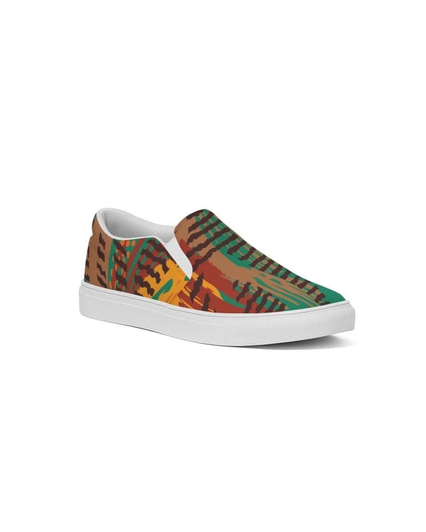 Womens Sneakers - Canvas Slip On Shoes, Brown And Green Print - Horizon Bliss