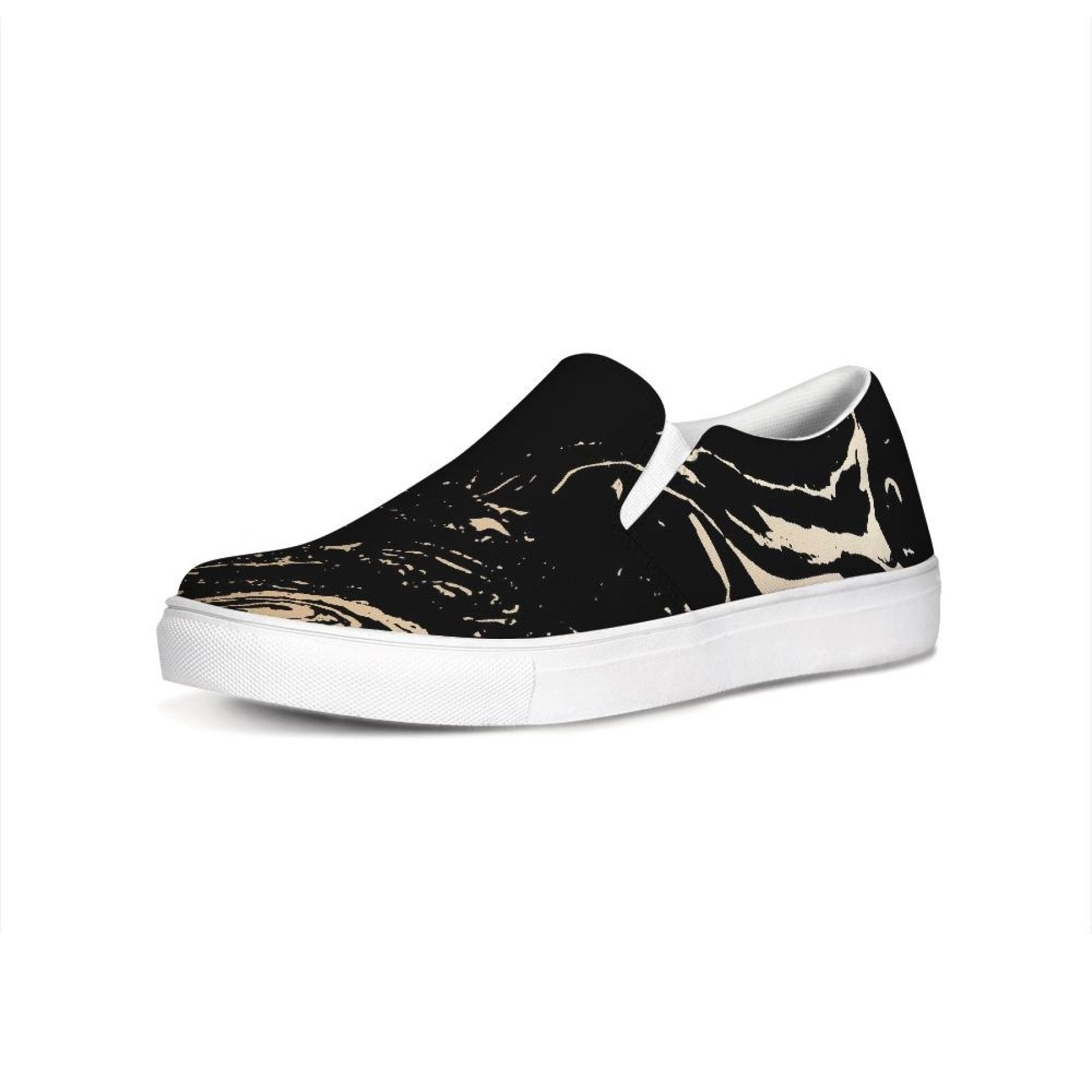 Womens Sneakers - Black & Beige Swirl Style Low Top Slip-on Canvas - Horizon Bliss