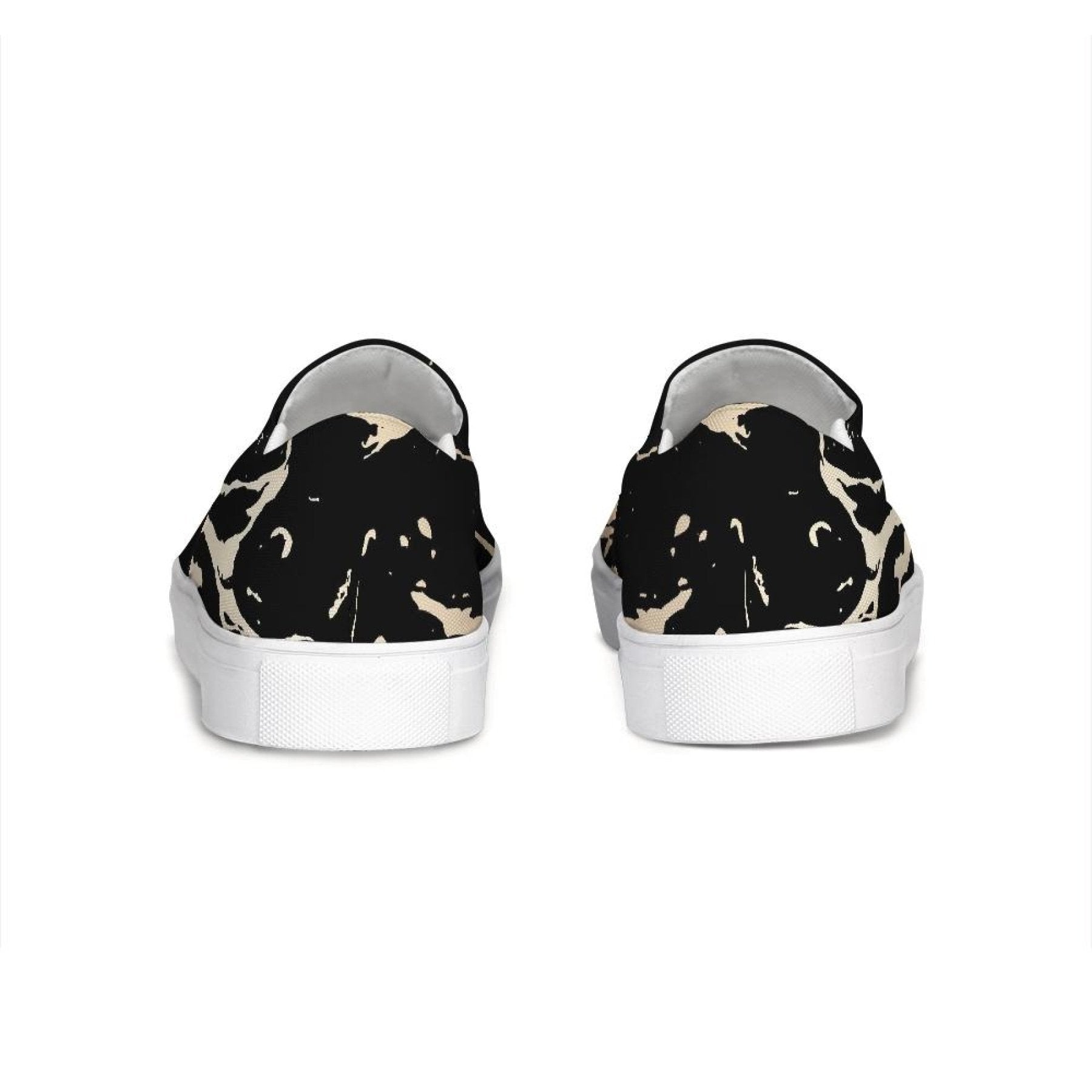 Womens Sneakers - Black & Beige Swirl Style Low Top Slip-on Canvas - Horizon Bliss