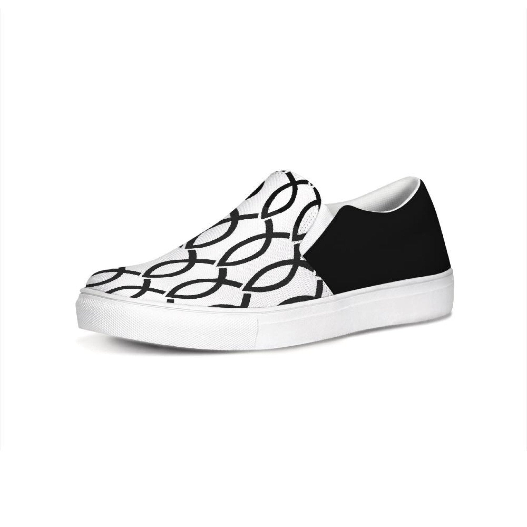 Womens Sneakers - Black & White Ichthys Style Low Top Slip-on Canvas - Horizon Bliss