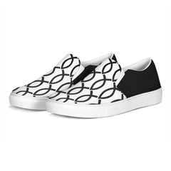 Womens Sneakers - Black & White Ichthys Style Low Top Slip-on Canvas - Horizon Bliss