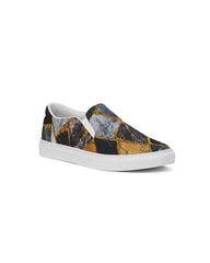 Womens Sneakers - Canvas Slip On Shoes, Black Mosaic Print - Horizon Bliss