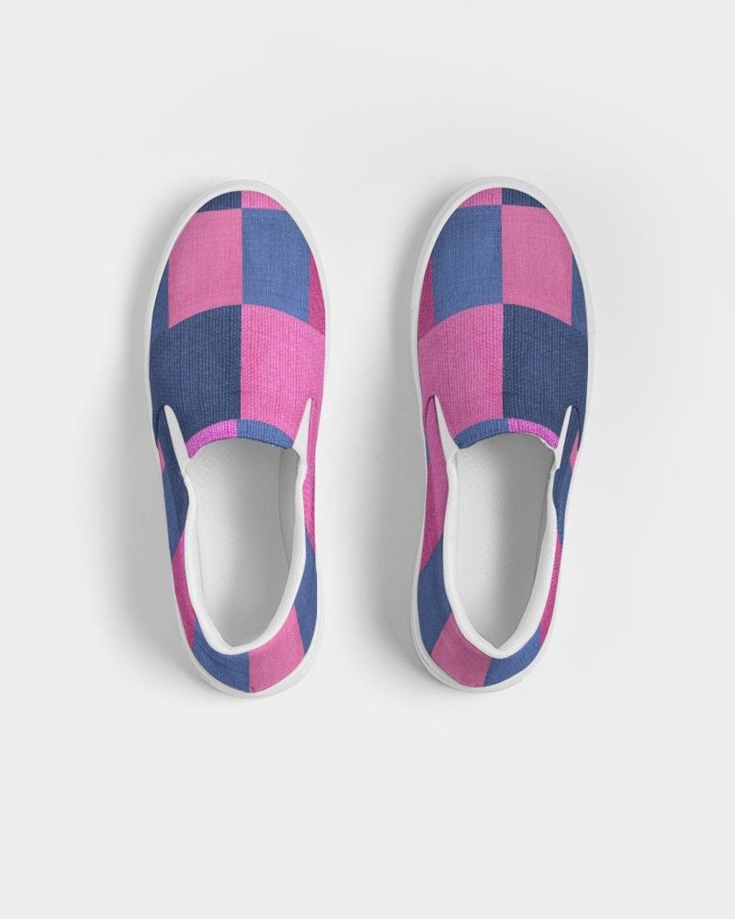 Womens Sneakers - Pink & Blue Geometric Print Slip-on Canvas Shoes - Horizon Bliss