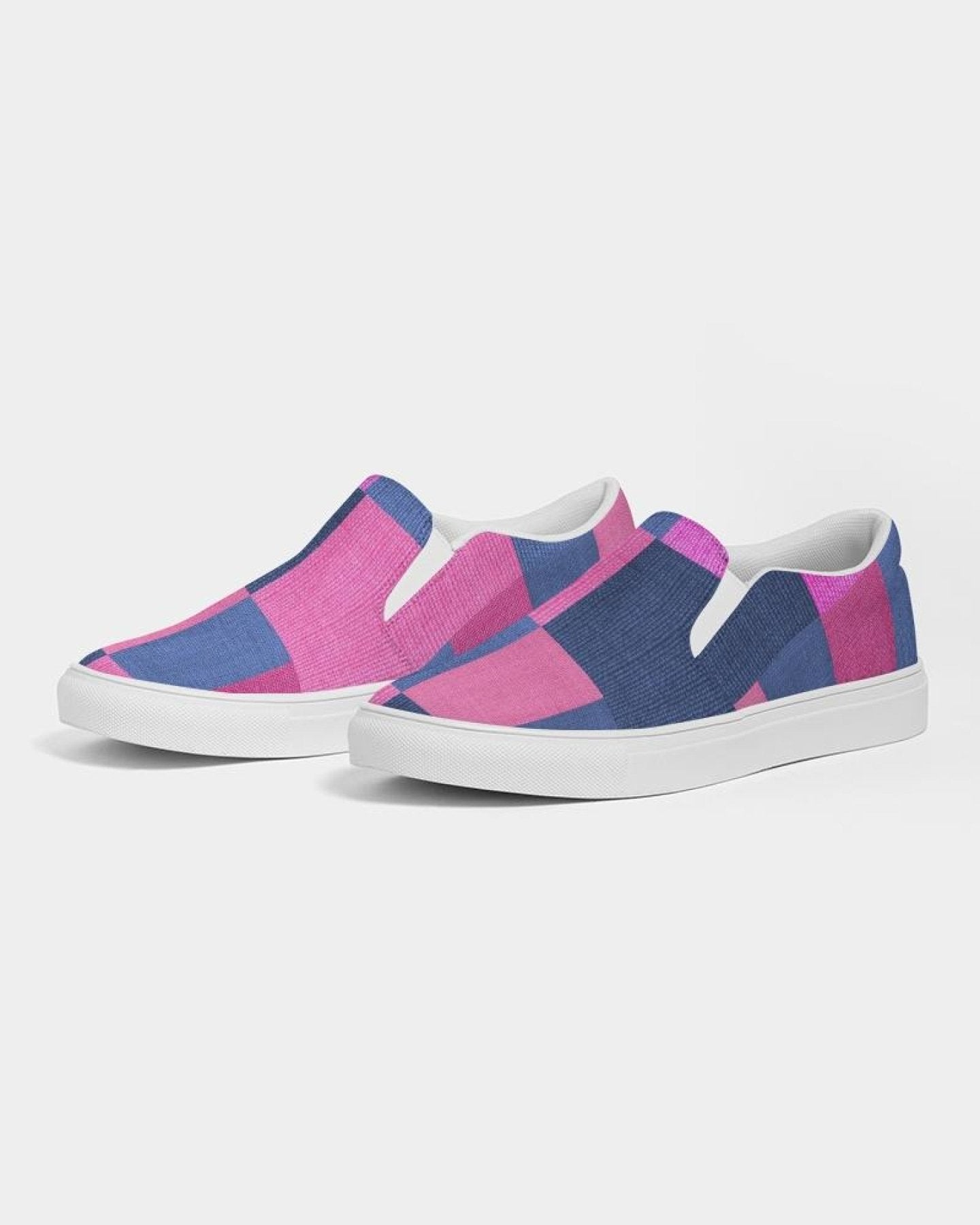 Womens Sneakers - Pink & Blue Geometric Print Slip-on Canvas Shoes - Horizon Bliss