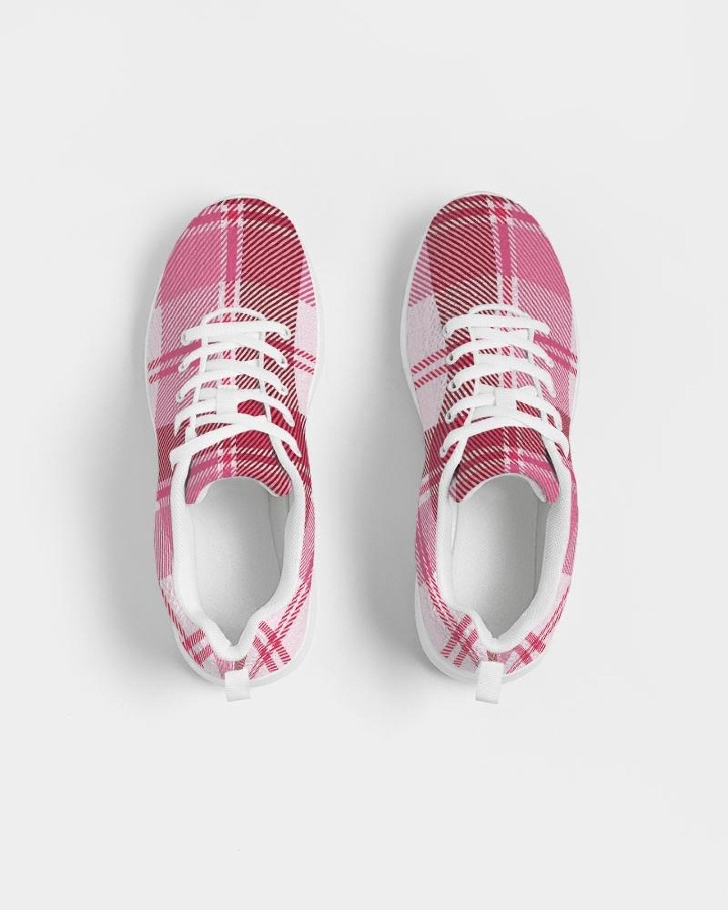 Womens Sneakers - Pink and White Plaid Running Sports Shoes - Horizon Bliss