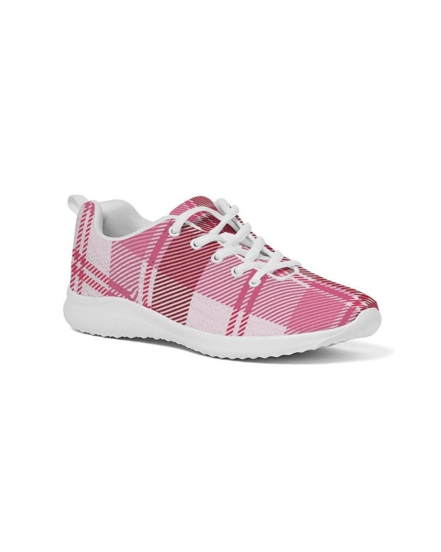 Womens Sneakers - Pink and White Plaid Running Sports Shoes - Horizon Bliss