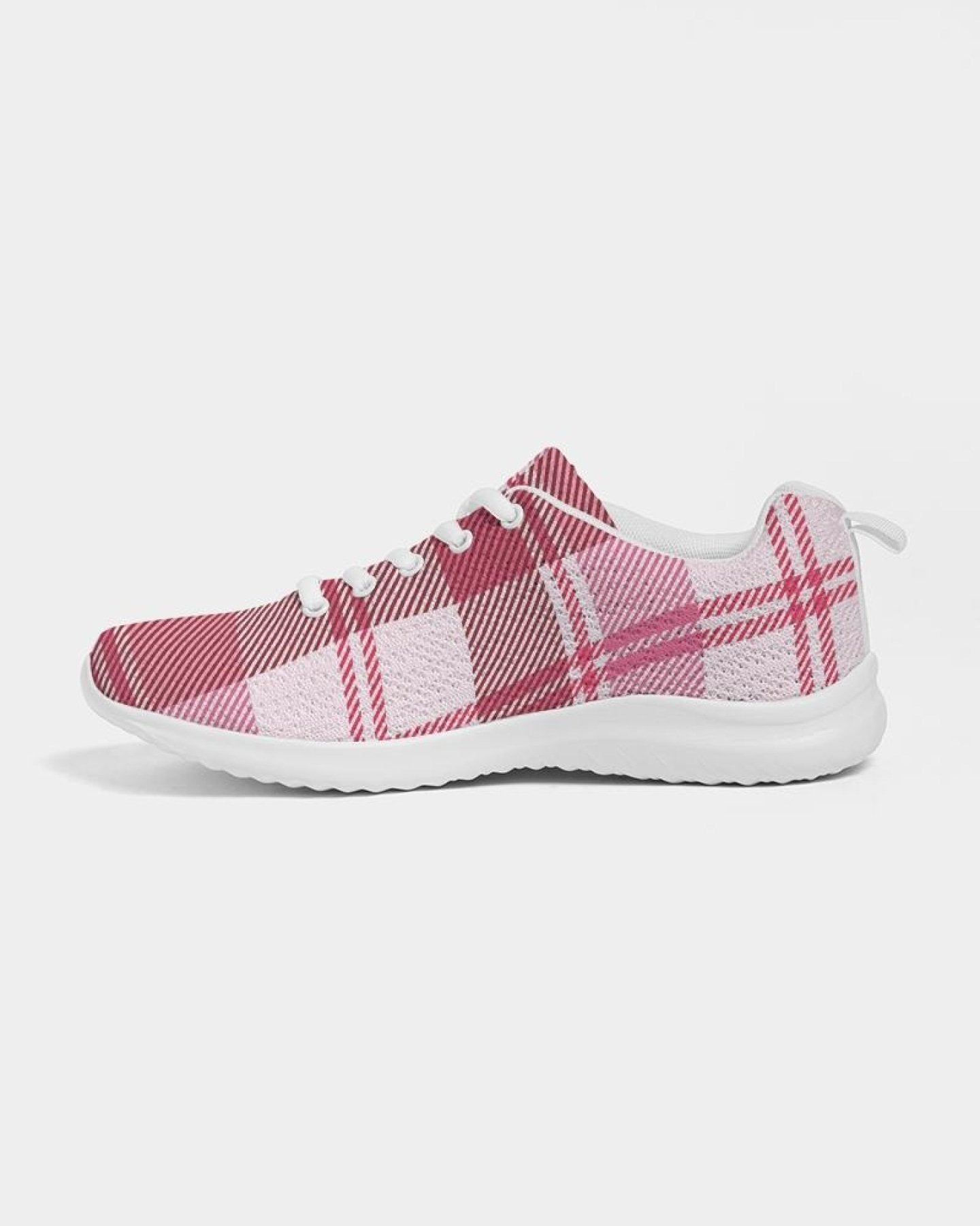 Womens Sneakers - Pink and White Plaid Running Sports Shoes - Horizon Bliss