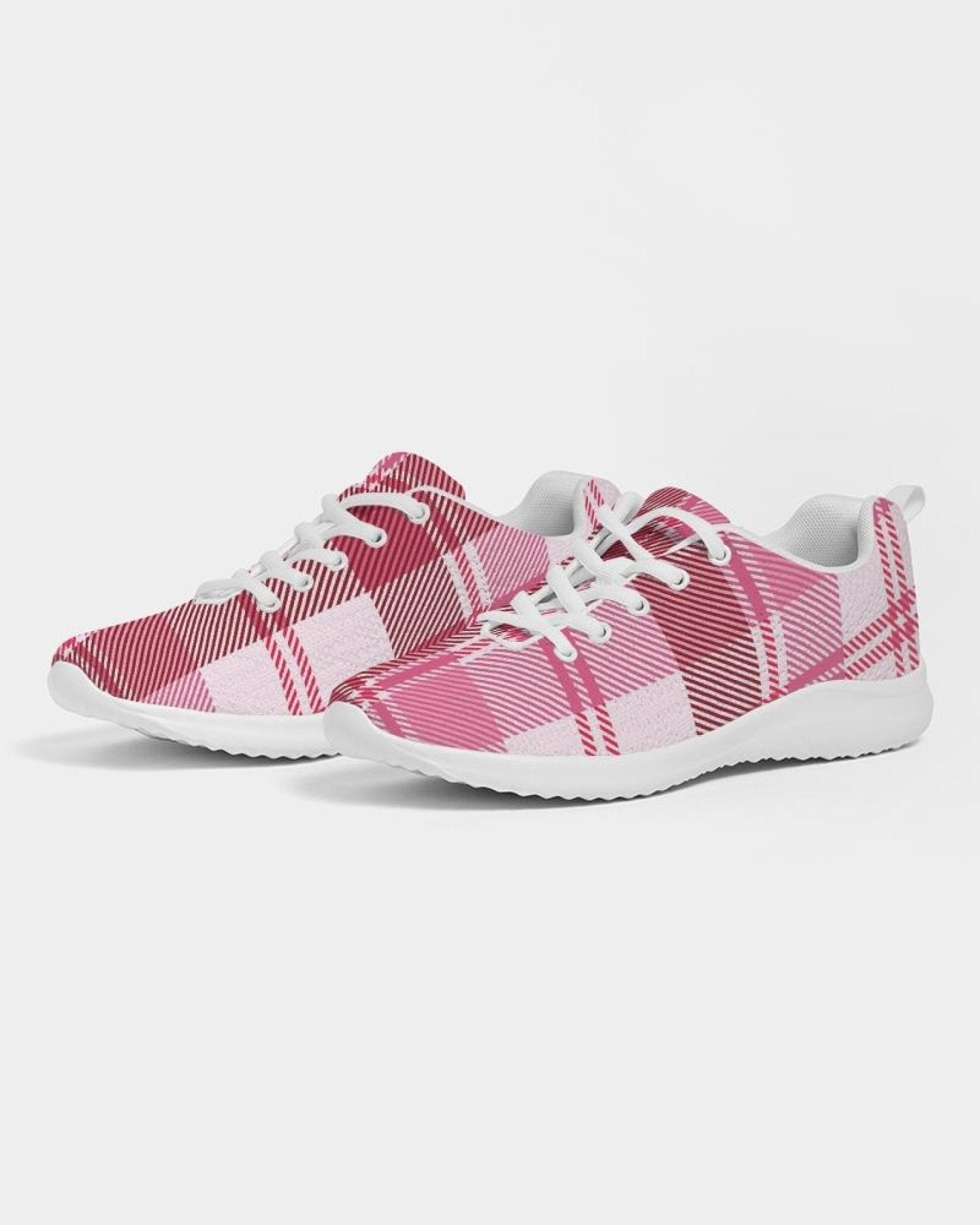 Womens Sneakers - Pink and White Plaid Running Sports Shoes - Horizon Bliss