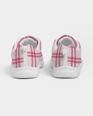 Womens Sneakers - Pink and White Plaid Running Sports Shoes - Horizon Bliss