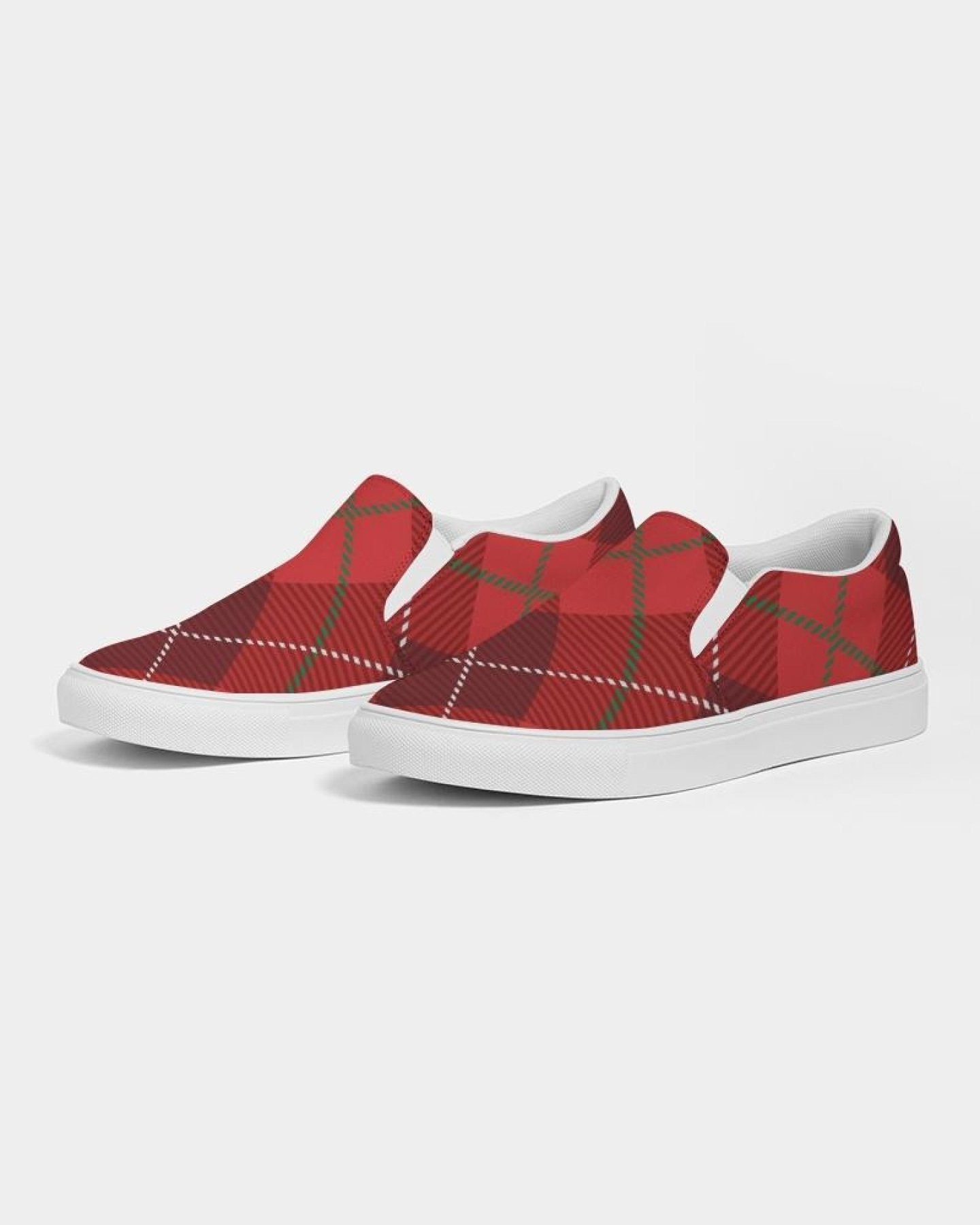 Womens Sneakers - Red Plaid Canvas Sports Shoes / Slip-on - Horizon Bliss