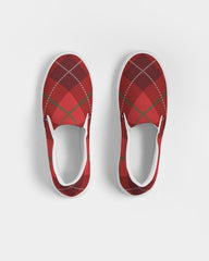 Womens Sneakers - Red Plaid Canvas Sports Shoes / Slip-on - Horizon Bliss