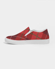 Womens Sneakers - Red Plaid Canvas Sports Shoes / Slip-on - Horizon Bliss