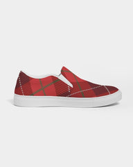 Womens Sneakers - Red Plaid Canvas Sports Shoes / Slip-on - Horizon Bliss