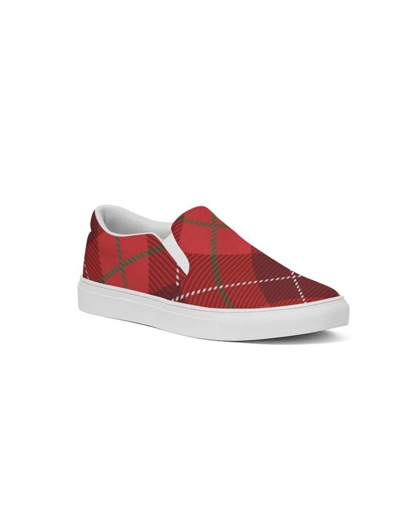 Womens Sneakers - Red Plaid Canvas Sports Shoes / Slip-on - Horizon Bliss