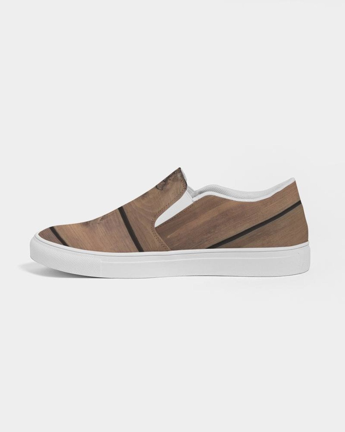 Womens Sneakers - Canvas Slip On Shoes, Brown Plank Print - Horizon Bliss