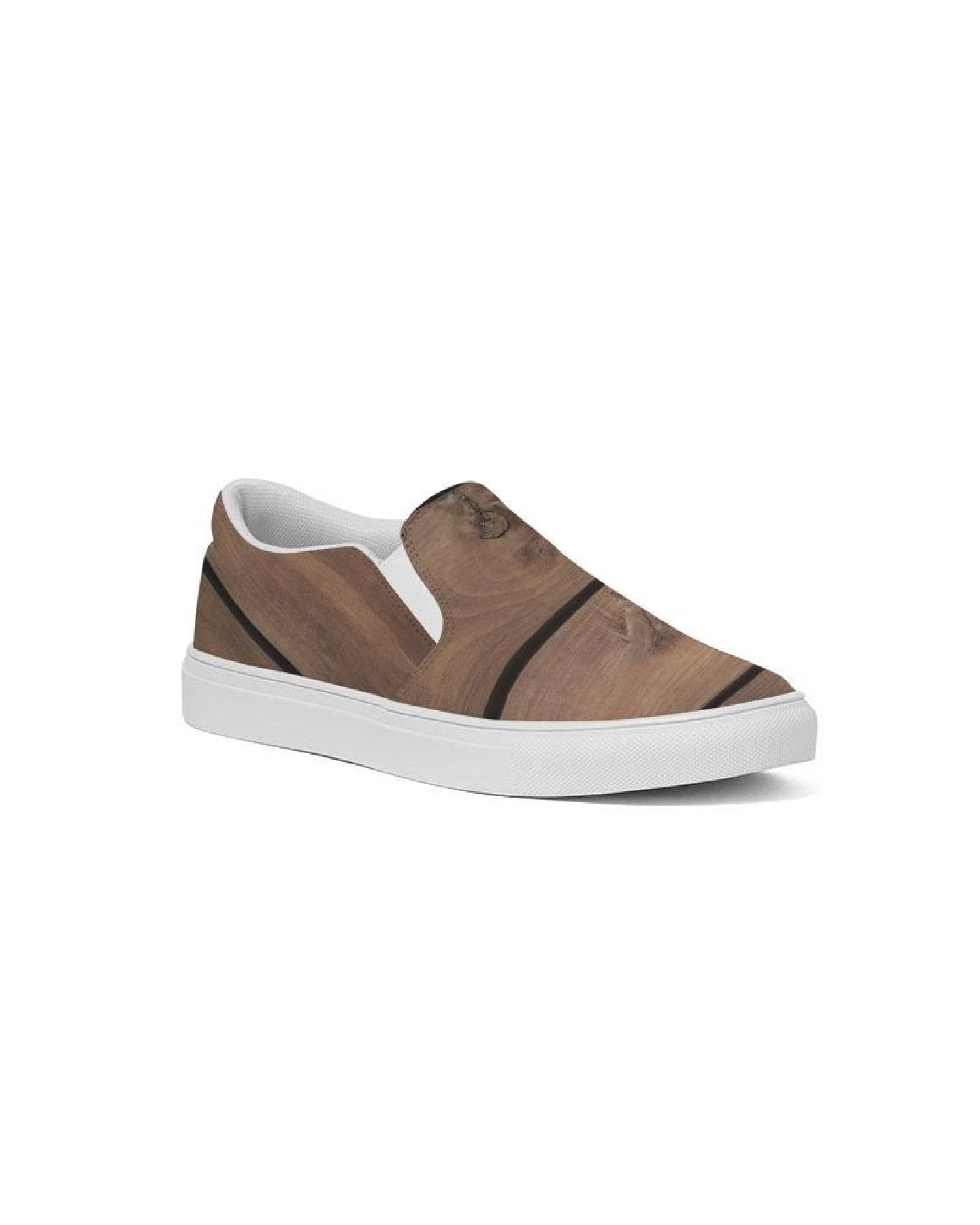 Womens Sneakers - Canvas Slip On Shoes, Brown Plank Print - Horizon Bliss