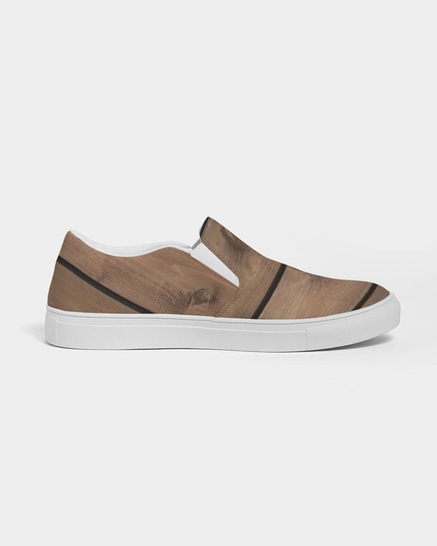 Womens Sneakers - Canvas Slip On Shoes, Brown Plank Print - Horizon Bliss