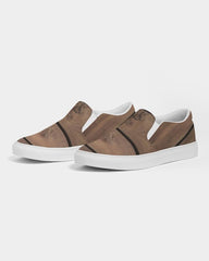 Womens Sneakers - Canvas Slip On Shoes, Brown Plank Print - Horizon Bliss