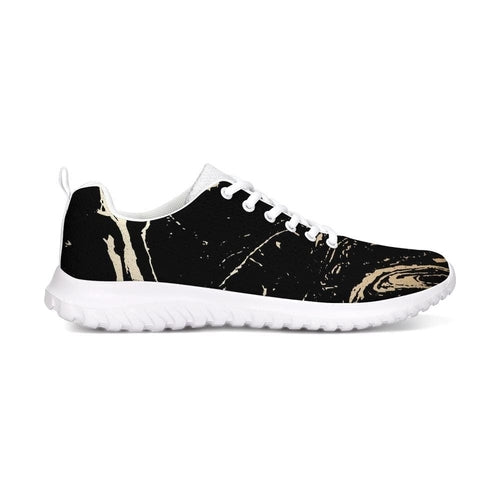 Womens Sneakers - Black And Gold Swirl Style Canvas Sports Shoes /