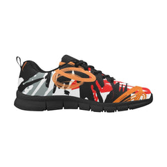 Womens Sneakers, Black And White Abstract Print Running Shoes - Horizon Bliss