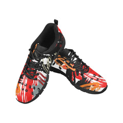 Womens Sneakers, Black And White Abstract Print Running Shoes - Horizon Bliss