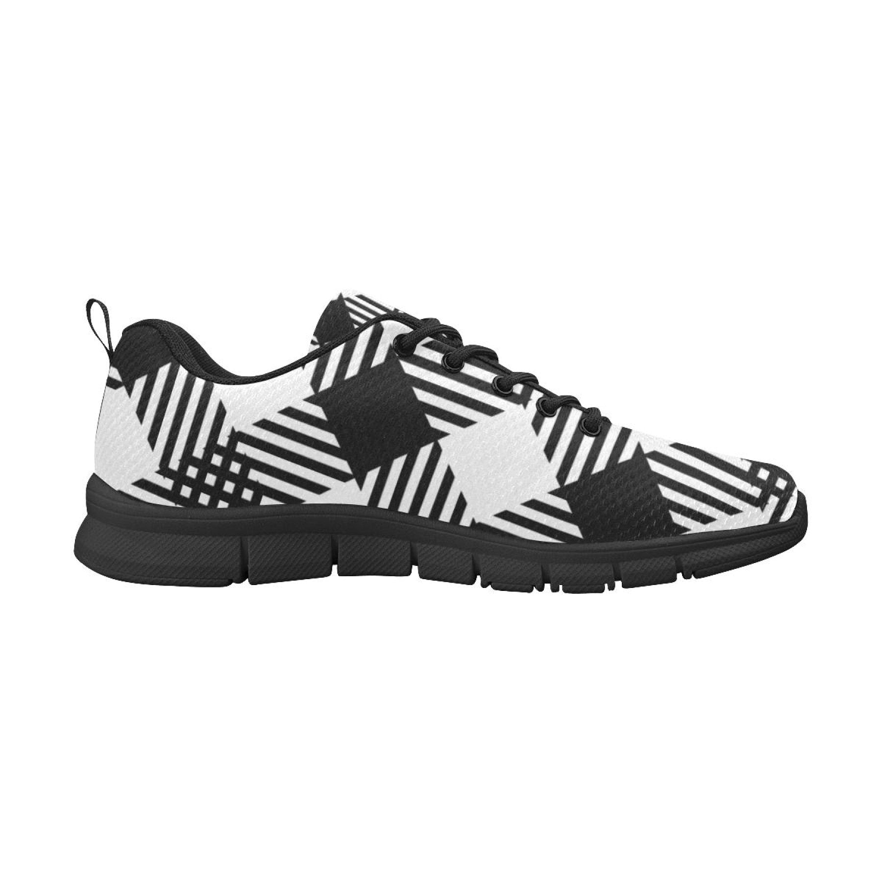 Womens Sneakers, Black And White Plaid Print Running Shoes - Horizon Bliss