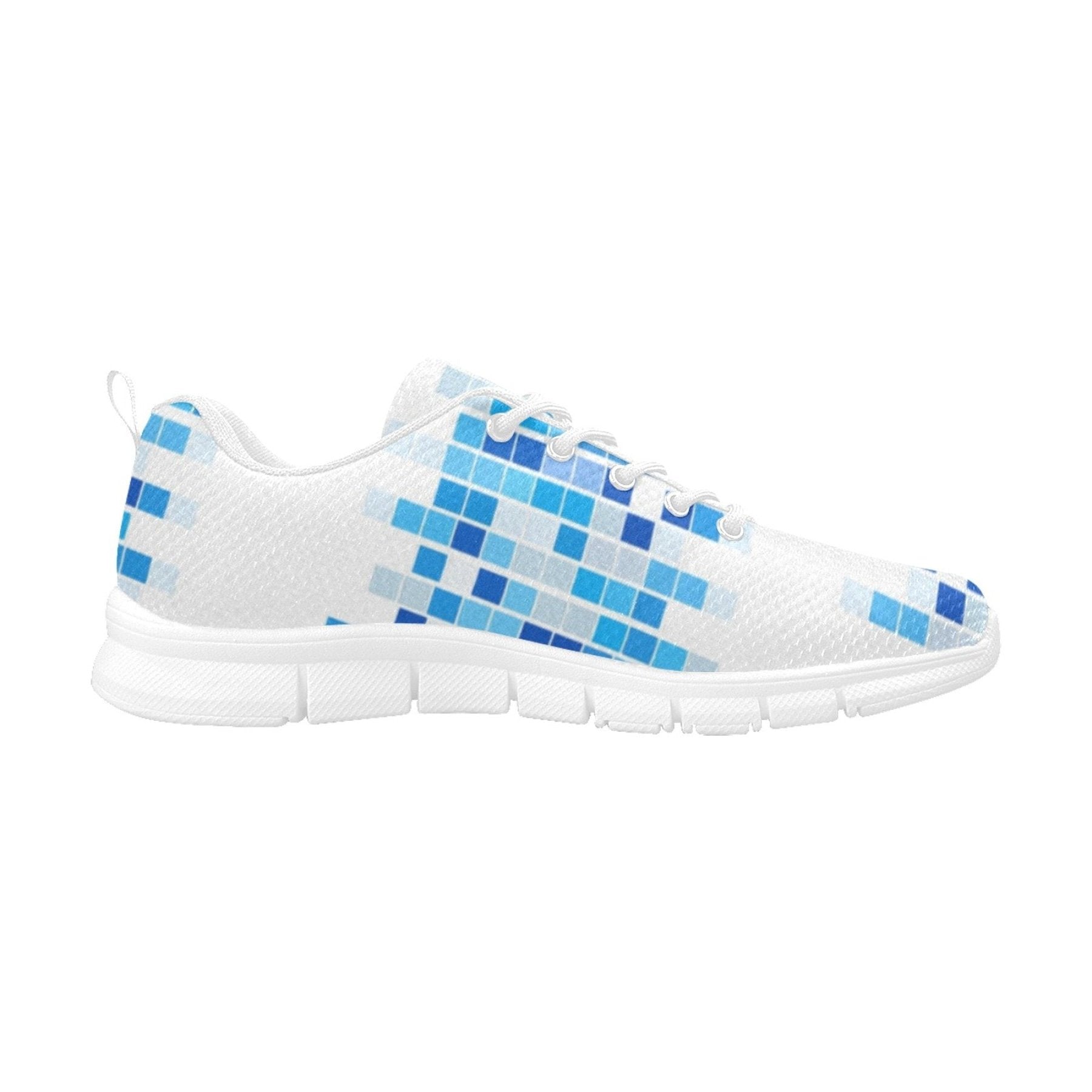 Womens Sneakers, Blue And White Mosaic Print Running Shoes - Horizon Bliss