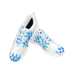 Womens Sneakers, Blue And White Mosaic Print Running Shoes - Horizon Bliss