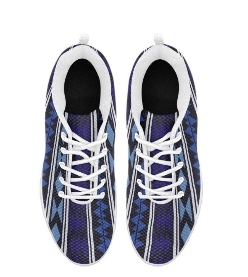 Womens Sneakers, Blue Aztec Print Running Shoes - Horizon Bliss