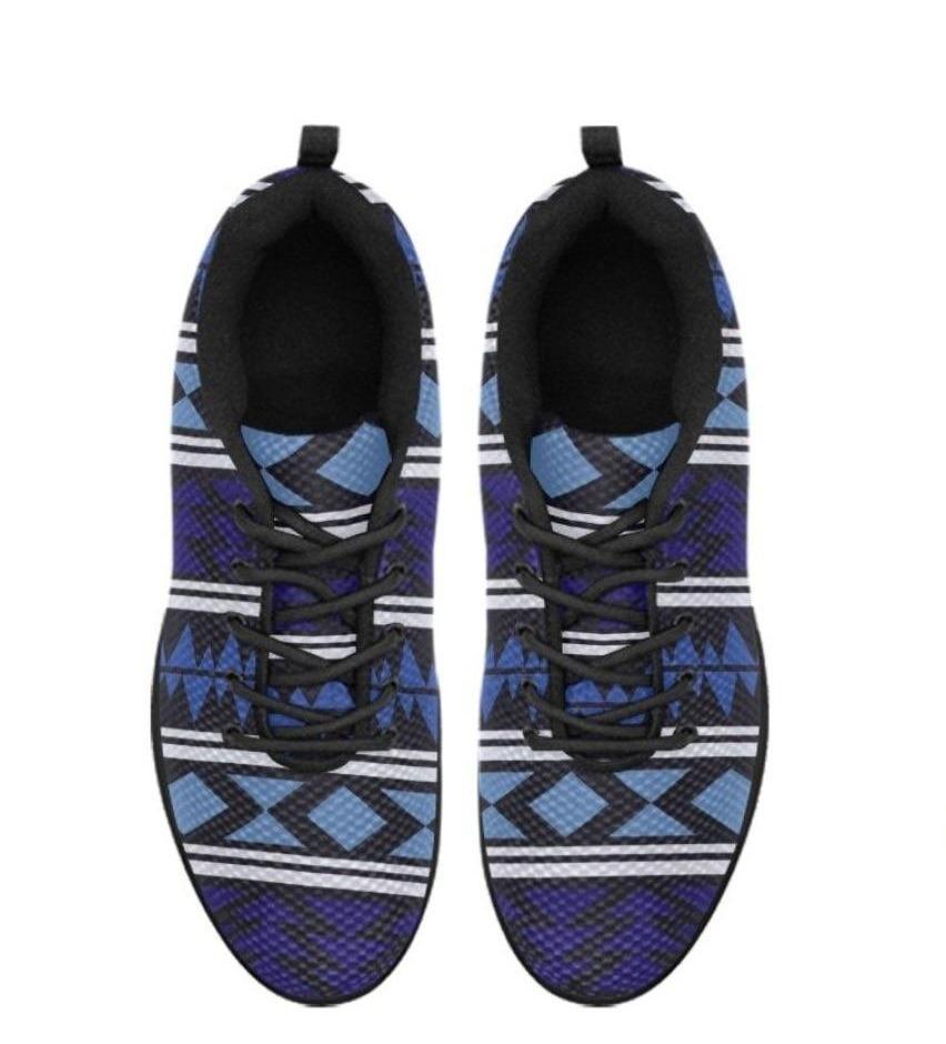 Womens Sneakers, Blue Aztec Print Running Shoes - Horizon Bliss