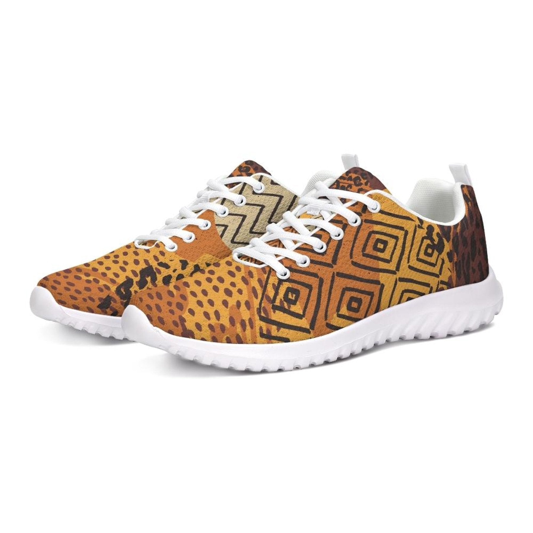 Womens Sneakers - Canvas Running Shoes, Brown And Yellow Print - Horizon Bliss