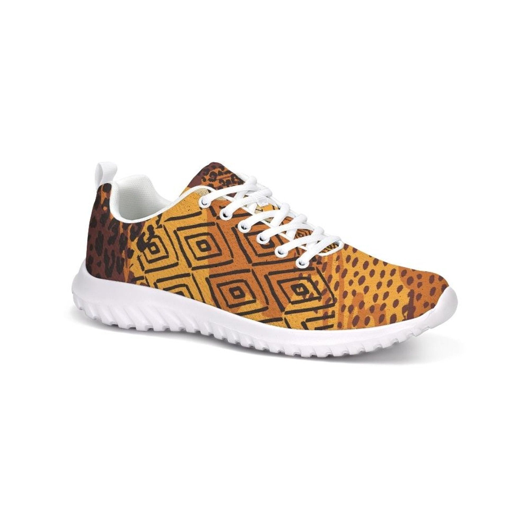 Womens Sneakers - Canvas Running Shoes, Brown And Yellow Print - Horizon Bliss