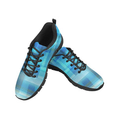 Womens Sneakers, Blue And Black Geometric Print Running Shoes - Horizon Bliss