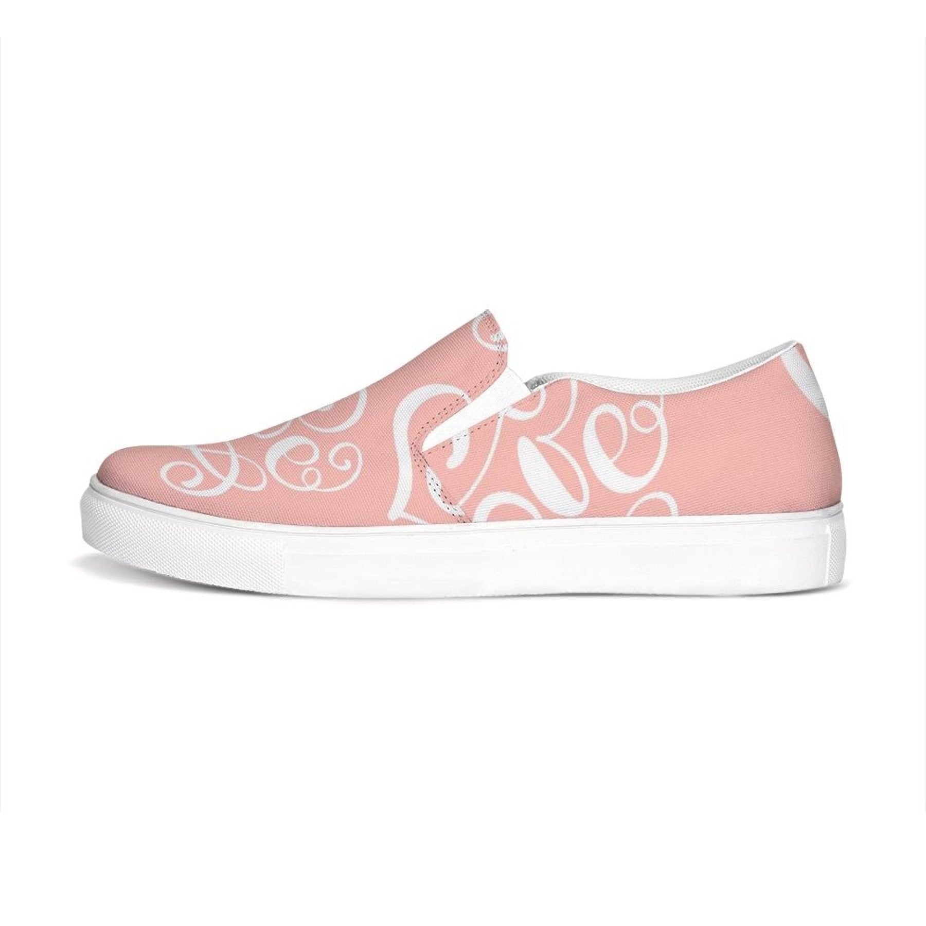 Womens Sneakers - Pink And White Love Print Low Top Slip-on Canvas - Horizon Bliss