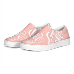 Womens Sneakers - Pink And White Love Print Low Top Slip-on Canvas - Horizon Bliss