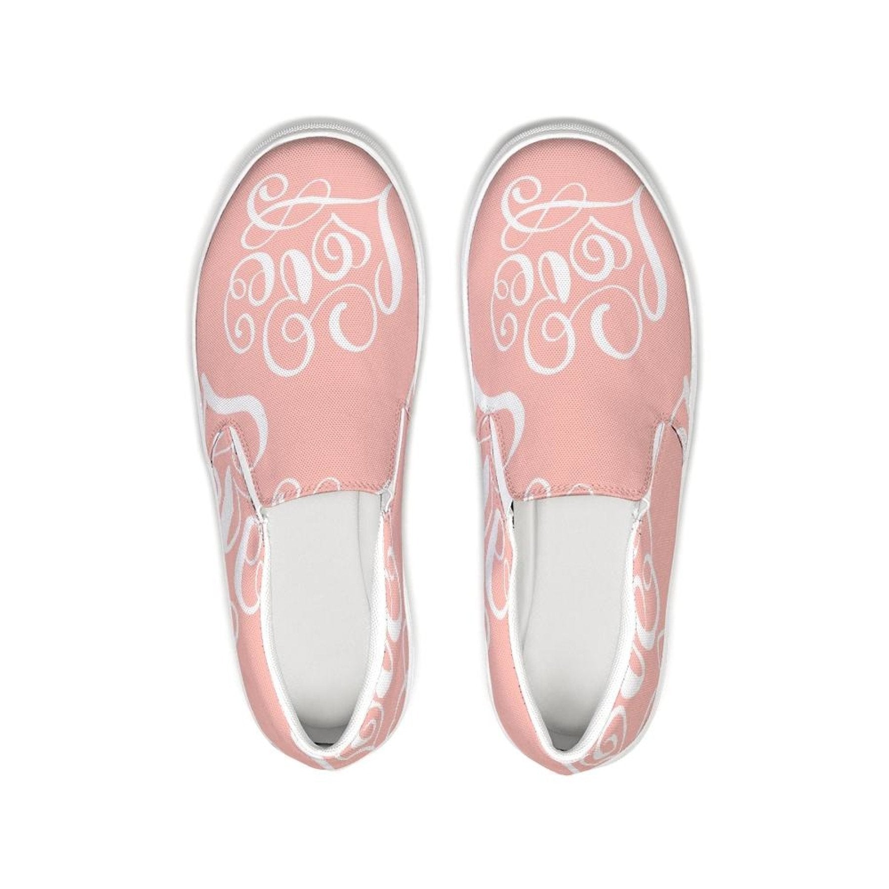 Womens Sneakers - Pink And White Love Print Low Top Slip-on Canvas - Horizon Bliss