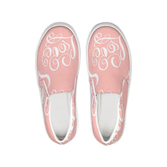 Womens Sneakers - Pink And White Love Print Low Top Slip-on Canvas - Horizon Bliss