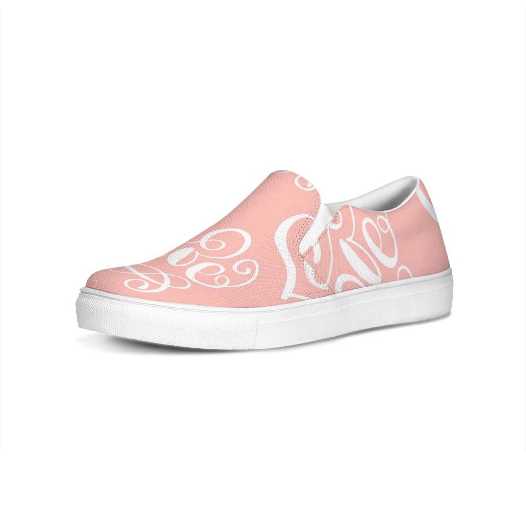 Womens Sneakers - Pink And White Love Print Low Top Slip-on Canvas - Horizon Bliss