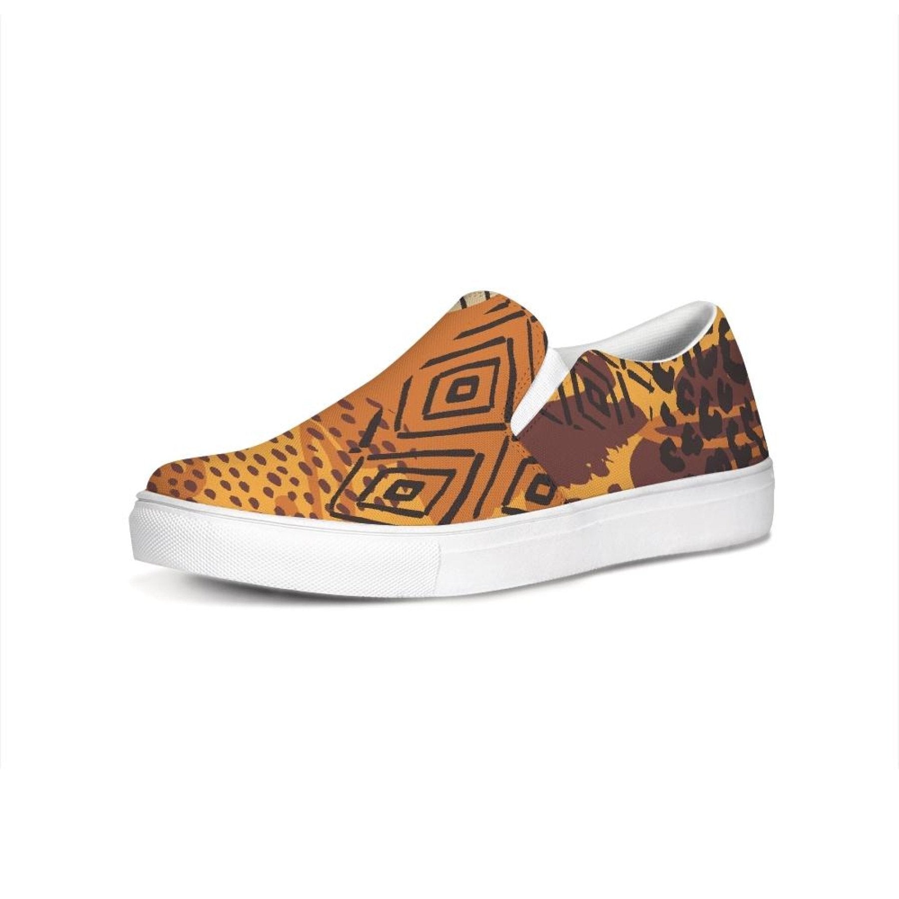 Womens Sneakers, Orange & Gold Low Top Slip-on Canvas Sports Shoes - Horizon Bliss