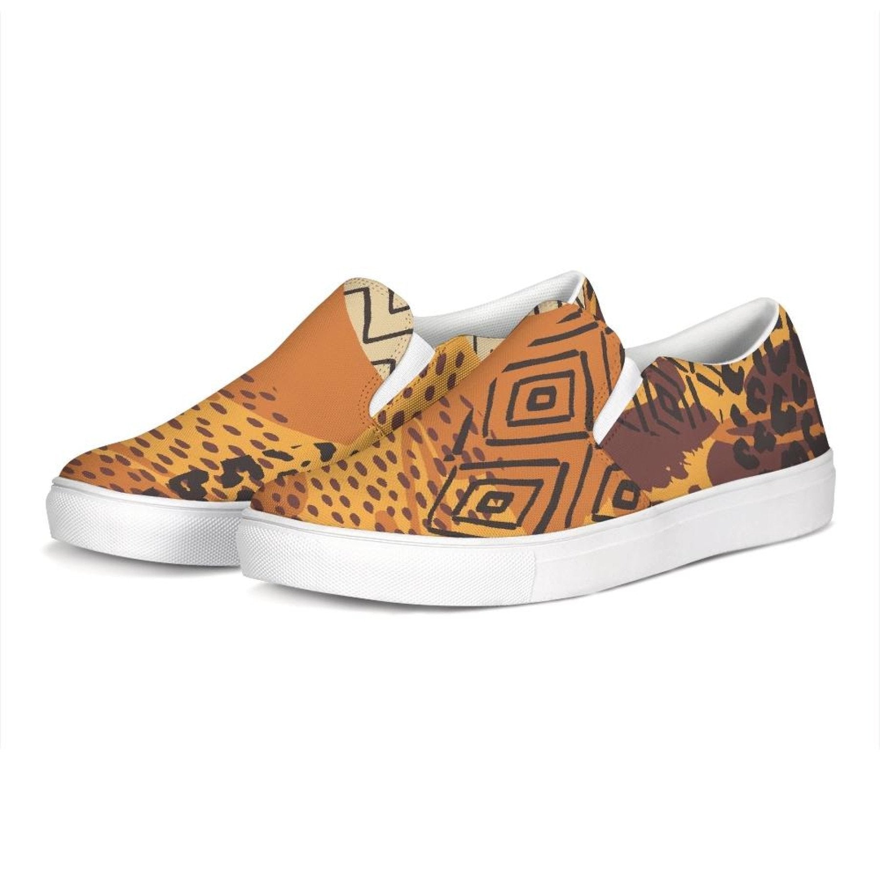 Womens Sneakers, Orange & Gold Low Top Slip-on Canvas Sports Shoes - Horizon Bliss