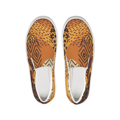 Womens Sneakers, Orange & Gold Low Top Slip-on Canvas Sports Shoes - Horizon Bliss