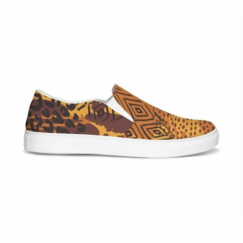 Womens Sneakers, Orange & Gold Low Top Slip-on Canvas Sports Shoes - Horizon Bliss