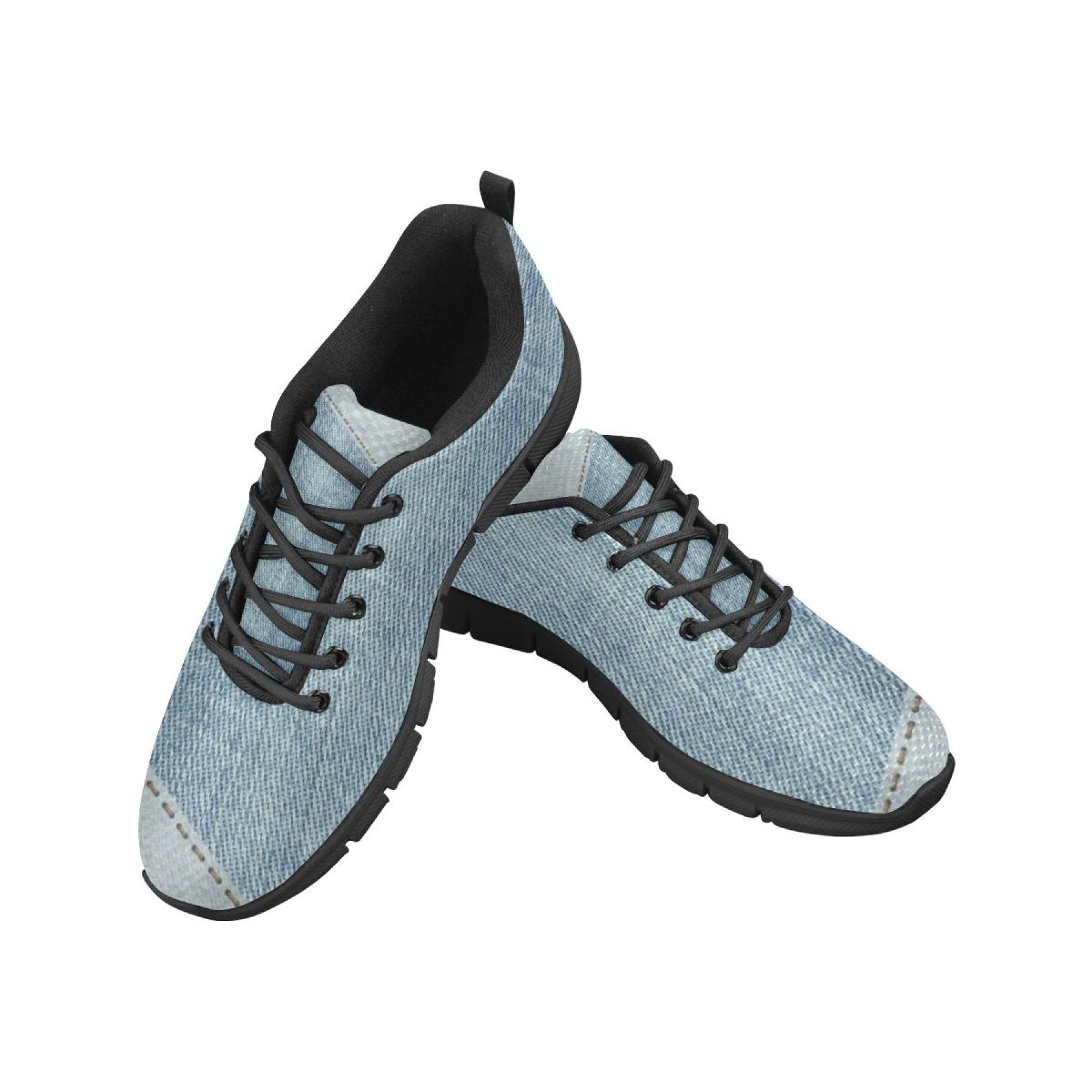 Womens Sneakers, Patch Blue Denim Illustration Running Shoes - Horizon Bliss