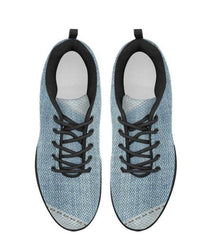 Womens Sneakers, Patch Blue Denim Illustration Running Shoes - Horizon Bliss