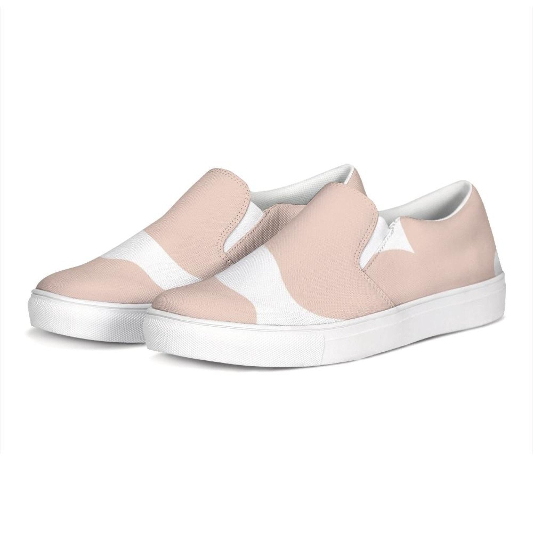 Womens Sneakers, Peach & White Low Top Slip-on Canvas Shoes - Horizon Bliss