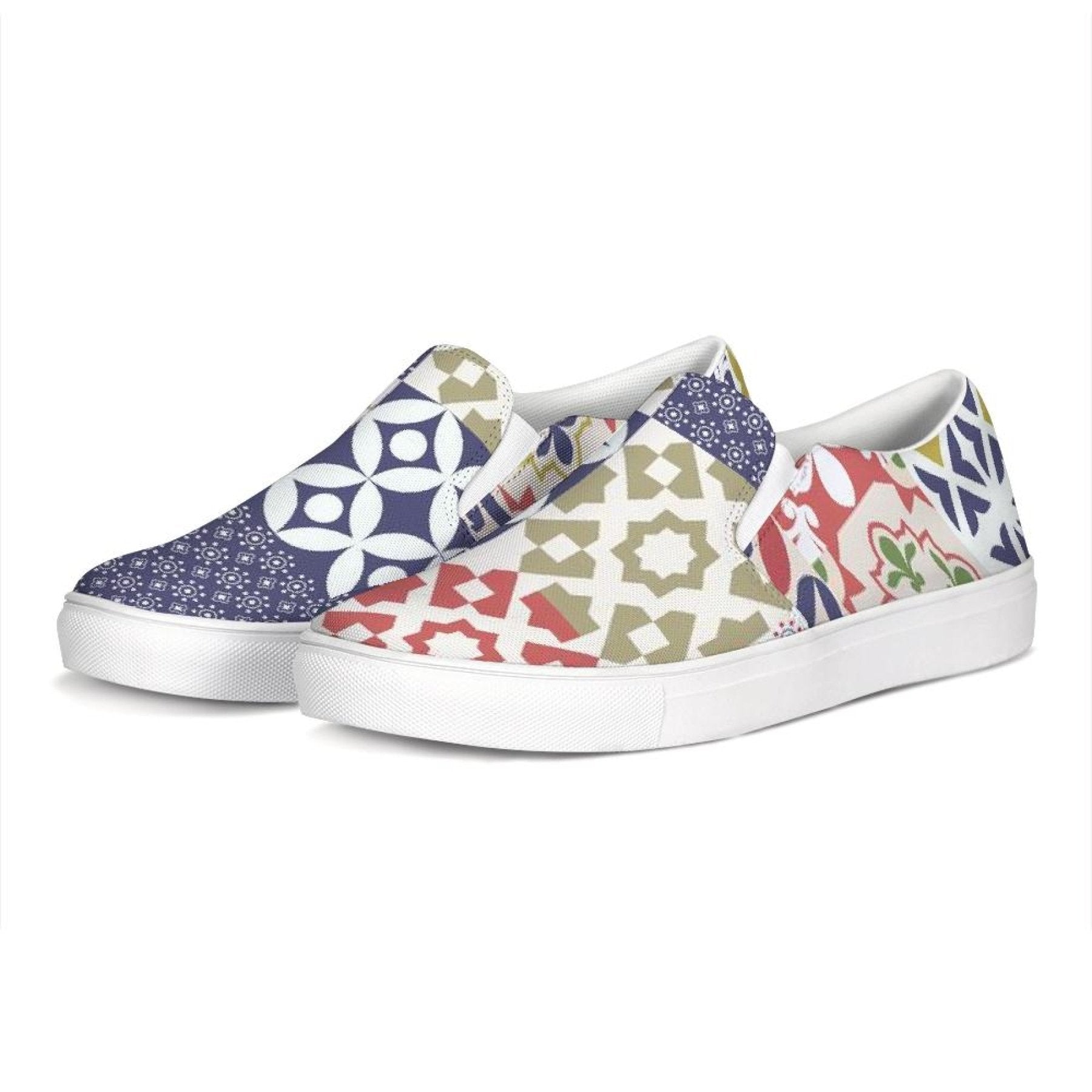 Womens Sneakers, Multicolor Patch Style Low Top Slip-on Canvas Shoes - Horizon Bliss