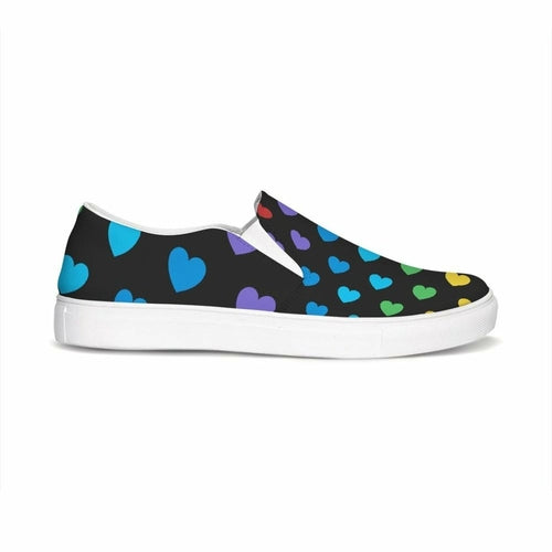 Womens Sneakers, Rainbow Hearts Low Top Slip-on Canvas Shoes - Horizon Bliss