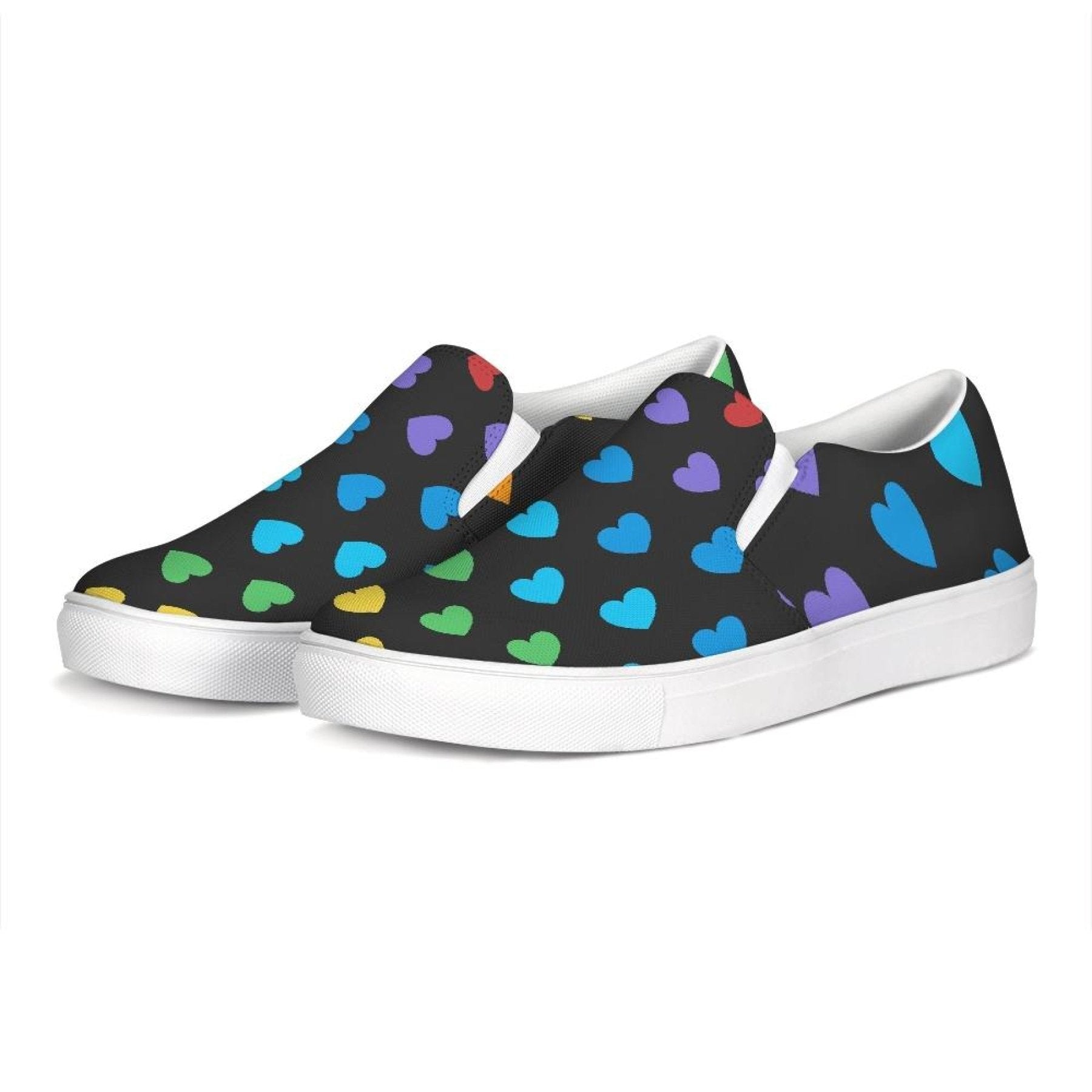 Womens Sneakers, Rainbow Hearts Low Top Slip-on Canvas Shoes - Horizon Bliss