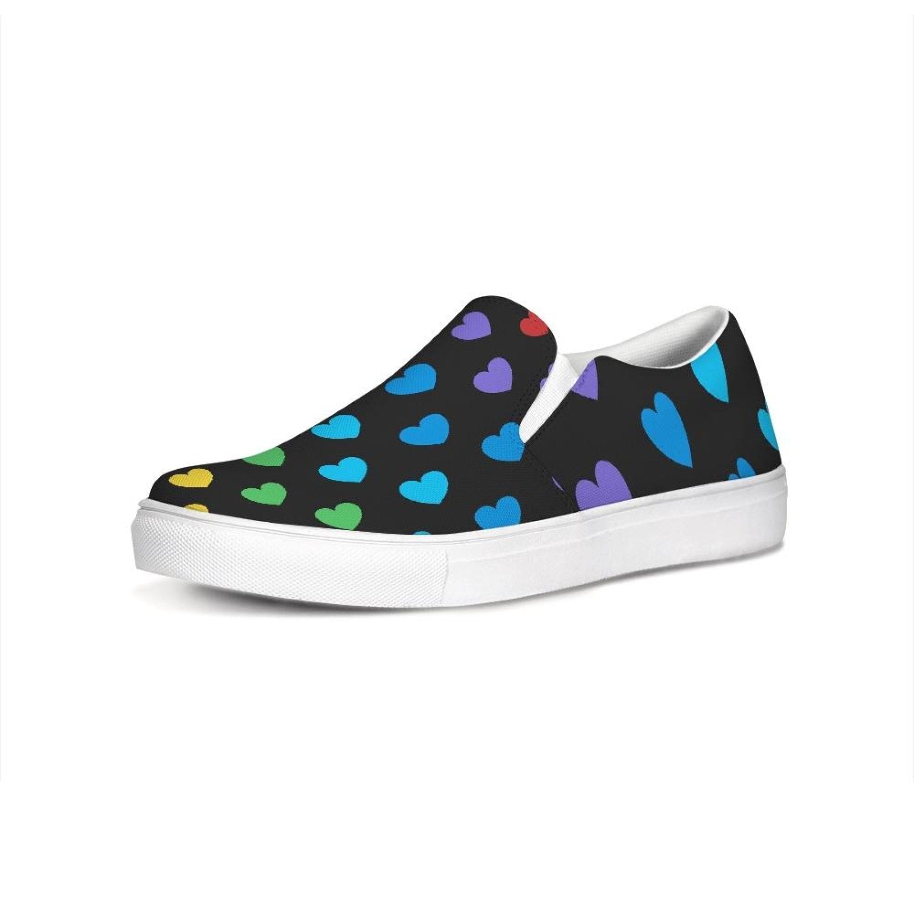 Womens Sneakers, Rainbow Hearts Low Top Slip-on Canvas Shoes - Horizon Bliss